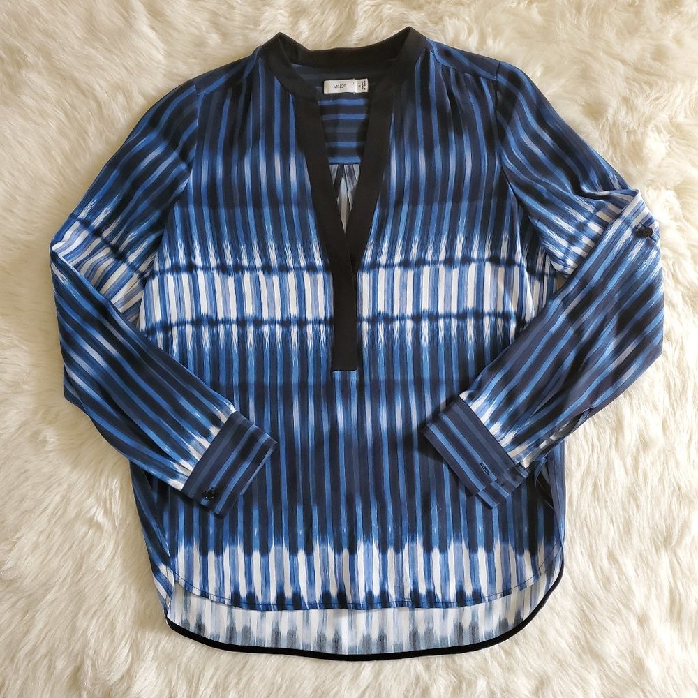 Vince Tie Dye Blue Silk Popover Blouse Size 0 EUC - Picture 5 of 13
